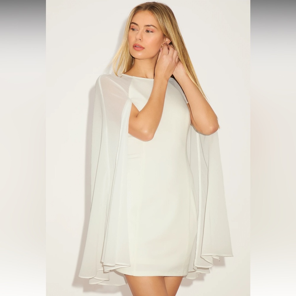 Lulus Captivating Drama White Cape Sleeve Mini Dress